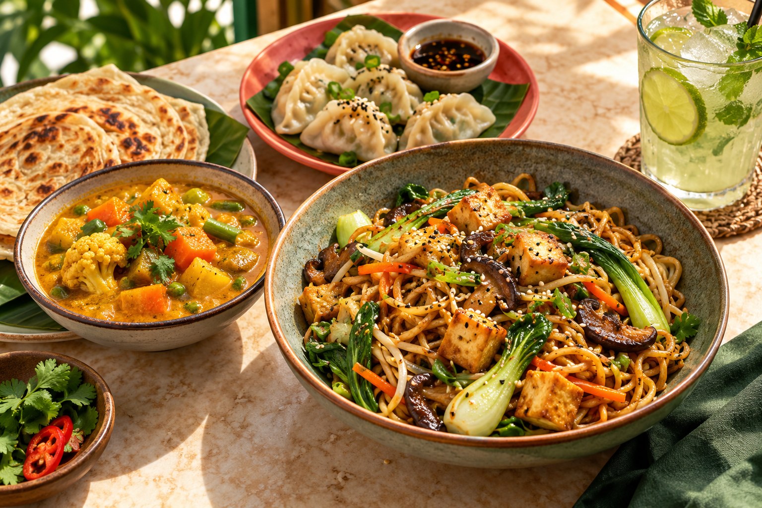 Illustrative vegetarian food spread